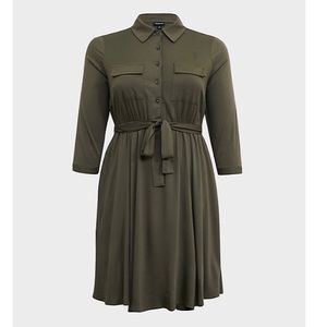Torrid olive green challis tie front shirt dress 0